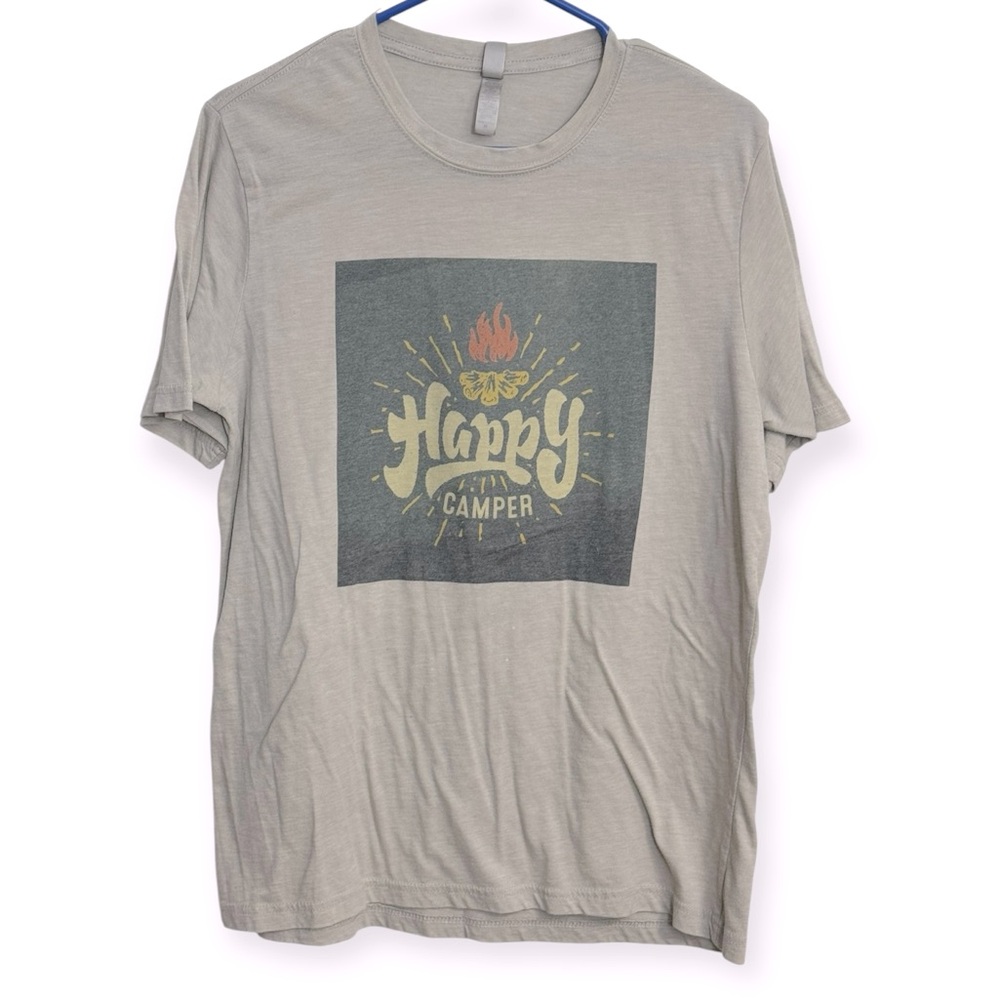 Next Level Mens Gray 'Happy Camper' Graphic T-Shirt Size M